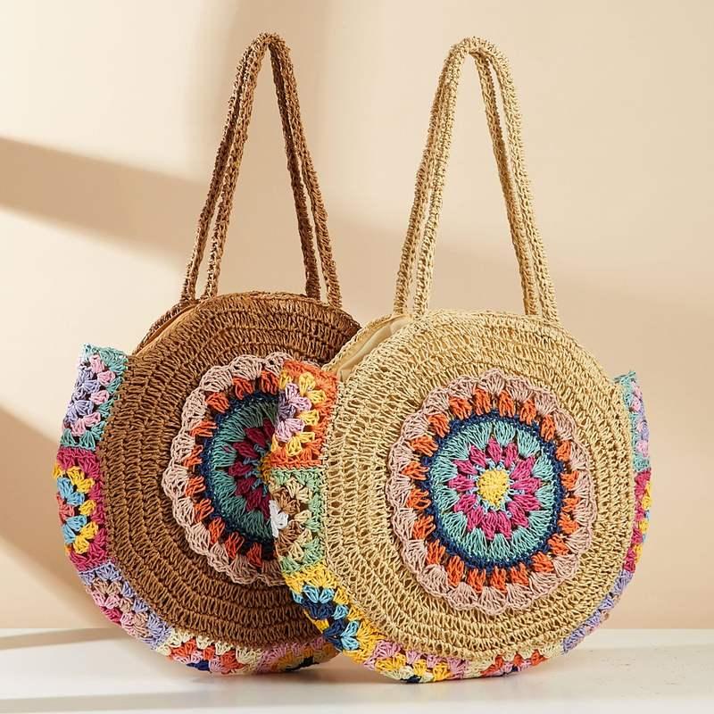 colorful woven beach shoulder bag, view 4 - MRSLM