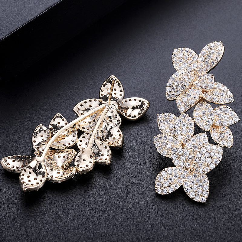 European Style Exaggerated Copper Inlaid Zircon Earrings