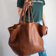 Women's large slouchy faux leather tote bag, view 2 - MRSLM