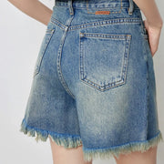 high waist tassel denim shorts, view 7 - MRSLM