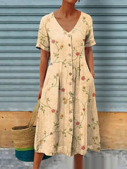 v-neck mid-length a-line dress, view 3 - MRSLM