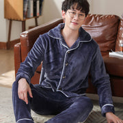 Men's flannel lounge robe cardigan set, view 24 - MRSLM