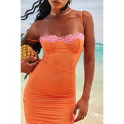 lace spaghetti strap backless bodycon maxi dress, view 3 - MRSLM