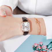 women's simple rectangular leather watch, view 15 - MRSLM