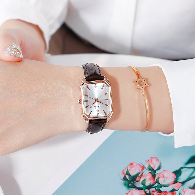 women's simple rectangular leather watch, view 15 - MRSLM