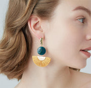 silver resin fan tassel earrings, view 5 - MRSLM
