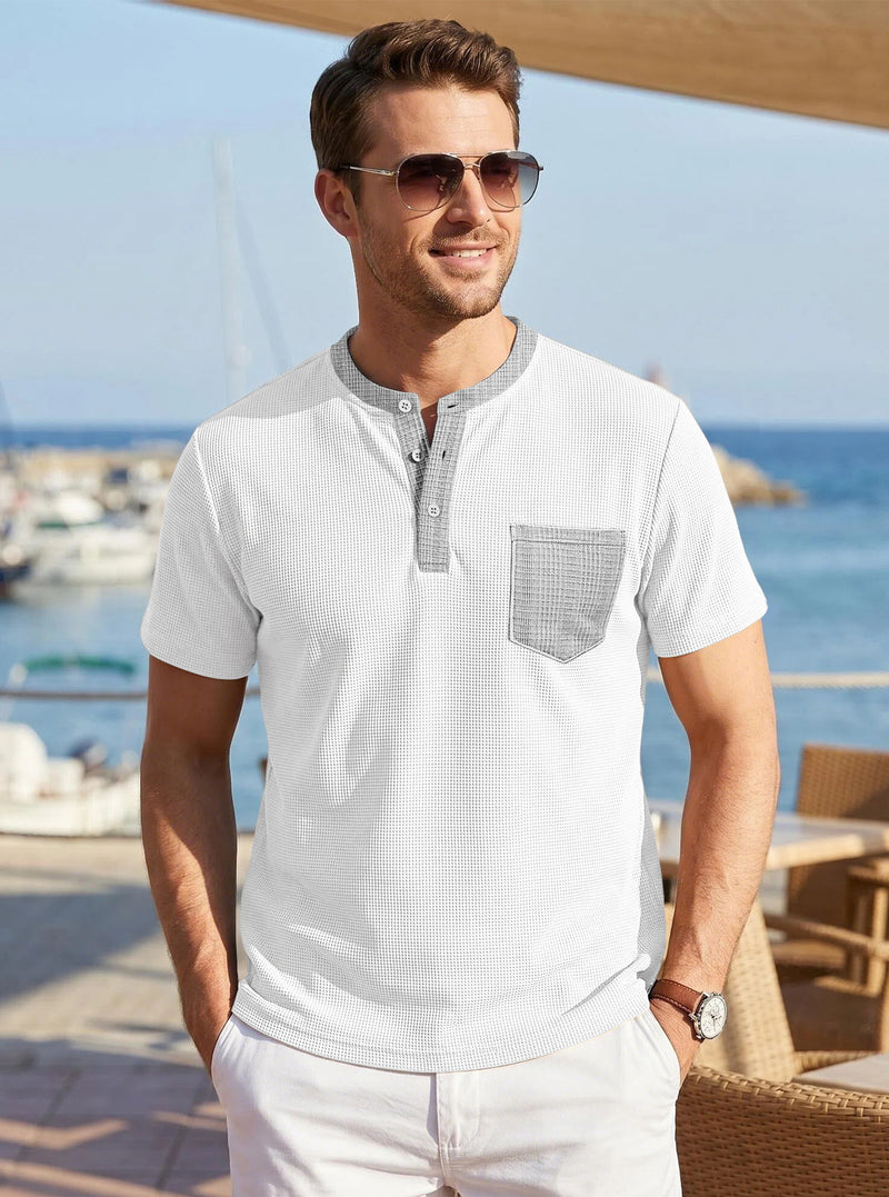 Men's color-block waffle-knit henley tee, view 5 - MRSLM
