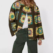 lapel flower print green jacket - MRSLM