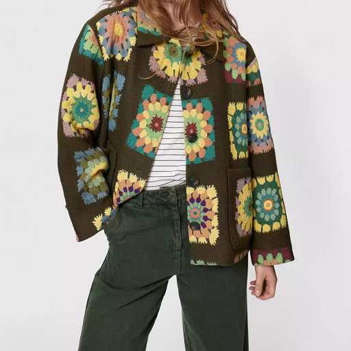 lapel flower print green jacket - MRSLM