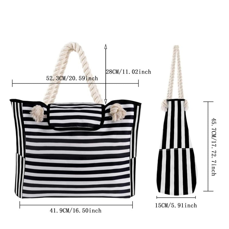 Striped canvas tote bag, view 6 - MRSLM