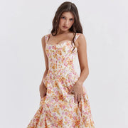 high split print A-line midi dress, view 2 - MRSLM