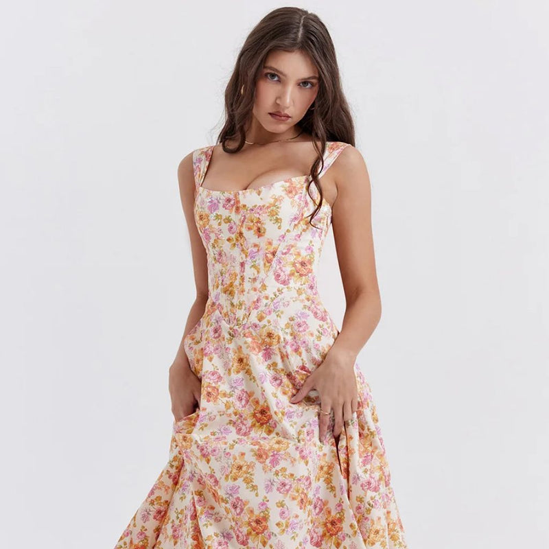 high split print A-line midi dress, view 2 - MRSLM