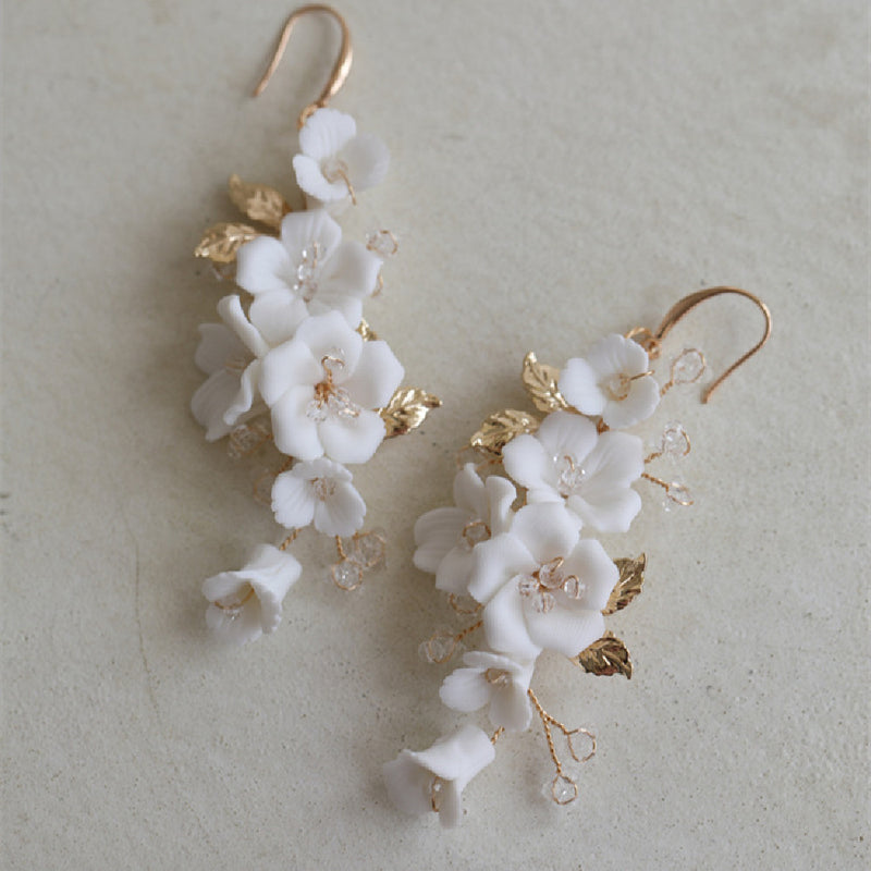 ceramic flower drop earrings, view 2 - MRSLM
