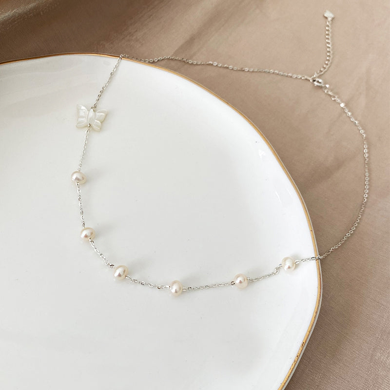mother shell pearl necklace, view 2 - MRSLM