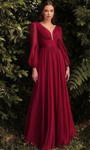 long sleeve chiffon deep V dress, view 7 - MRSLM