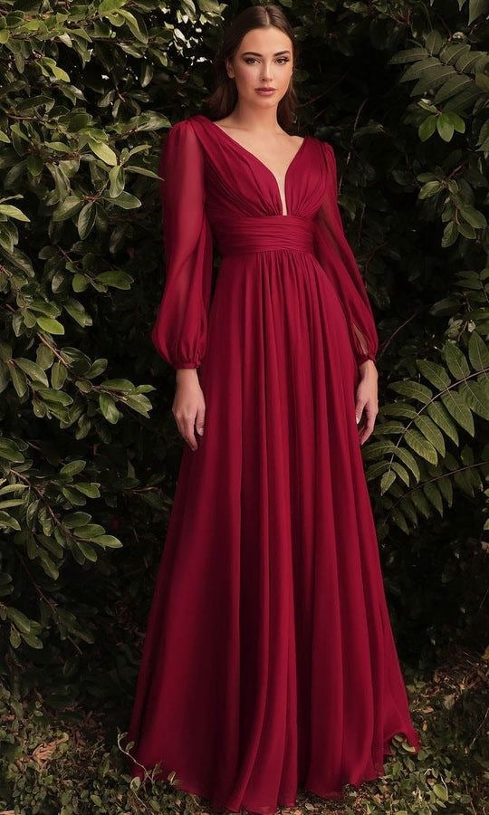 long sleeve chiffon deep V dress, view 7 - MRSLM