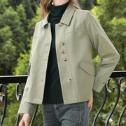 women's gray green turn-down collar jacket, view 2 - MRSLM