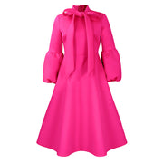 puff sleeve lace-up swing dress, view 10 - MRSLM