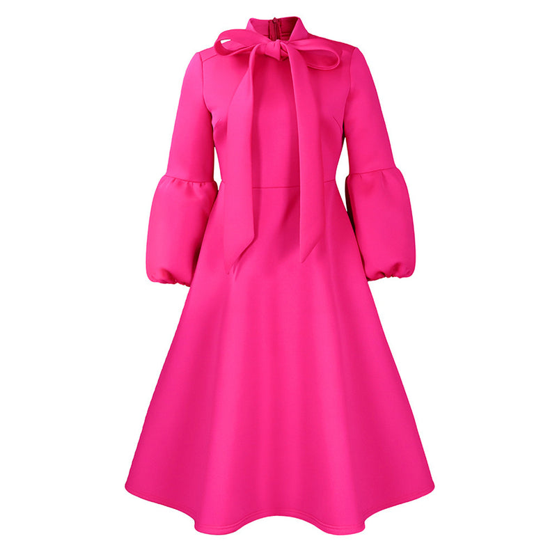puff sleeve lace-up swing dress, view 10 - MRSLM