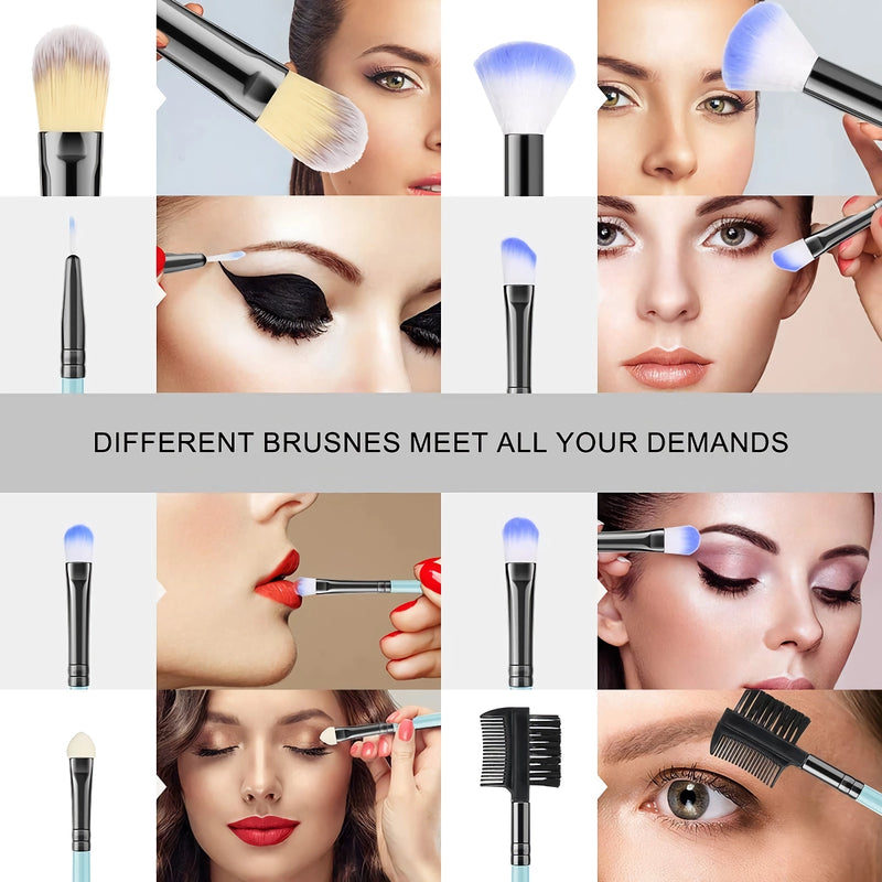 32pcs blue makeup brushes set, view 5 - MRSLM