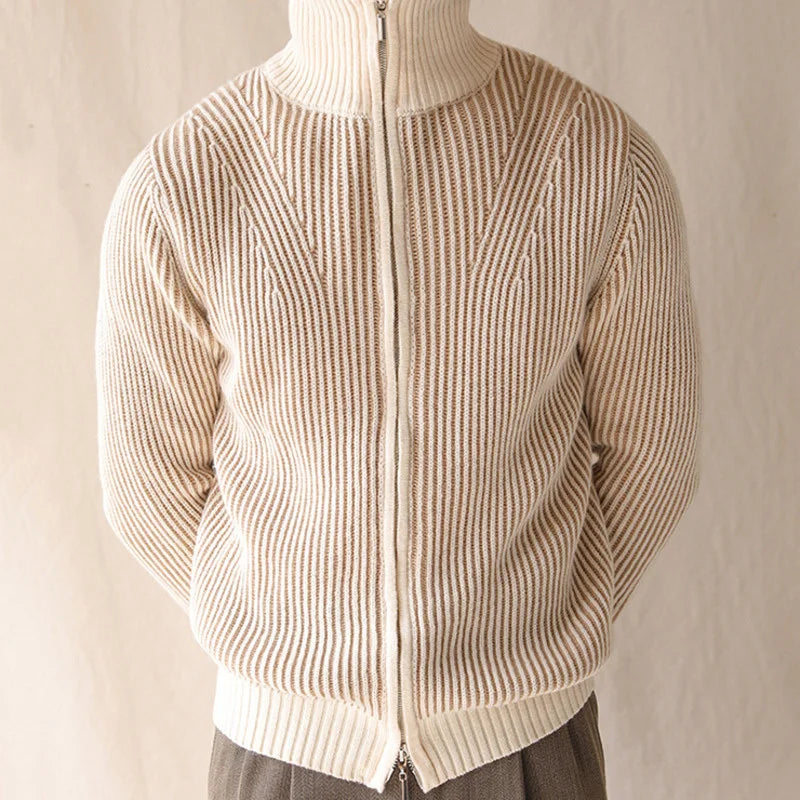 men's high neck zipper knit cardigan, view 5 - MRSLM