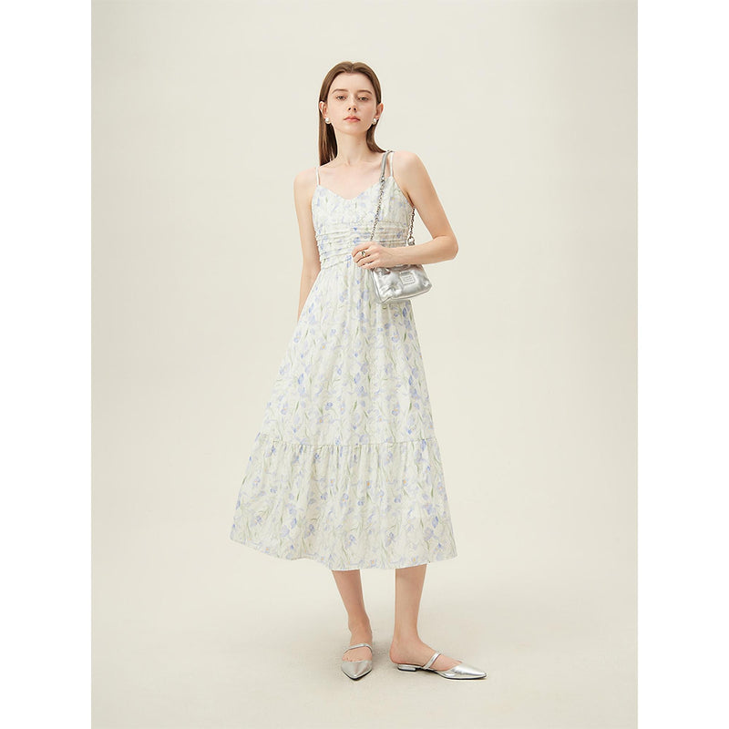 summer floral A-line midi dress, view 5 - MRSLM
