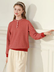 women's plaid knit ribbed sweatshirt, view 6 - MRSLM
