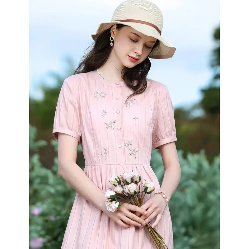 summer pink embroidery dress, view 2 - MRSLM