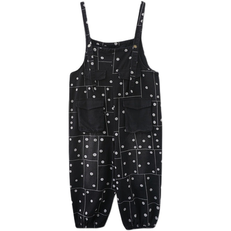 Autumn And Winter Washed Denim Suspender Pants