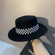 checkerboard wool fedora hat, view 3 - MRSLM