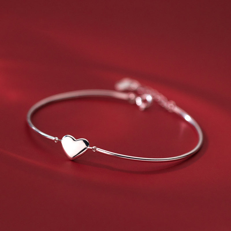 Women's glossy heart sterling silver bracelet, view 4 - MRSLM