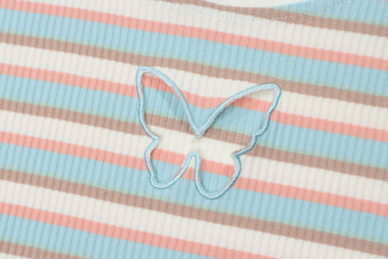 striped butterfly embroidered crop t-shirt, view 9 - MRSLM