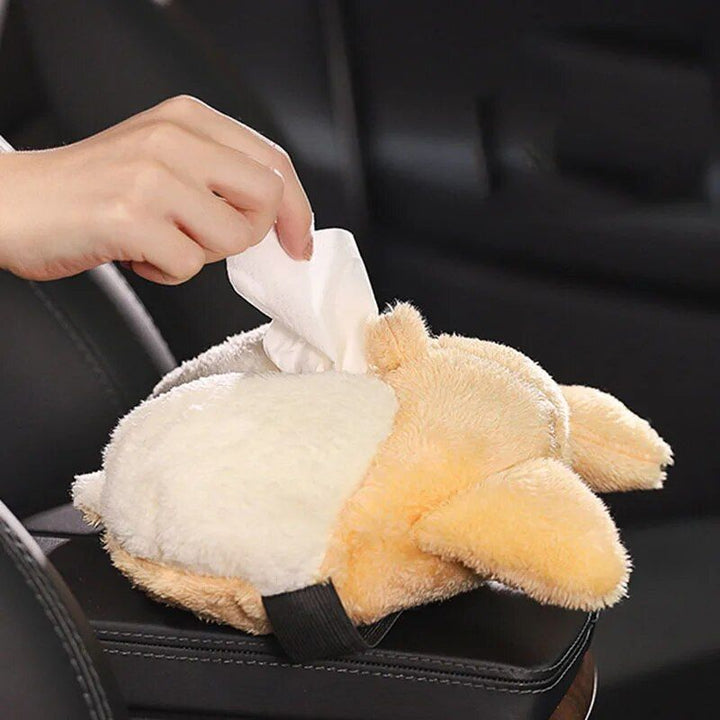 Charming Corgi Bottom Car Tissue Box - Soft Plush Armrest Napkin Holder