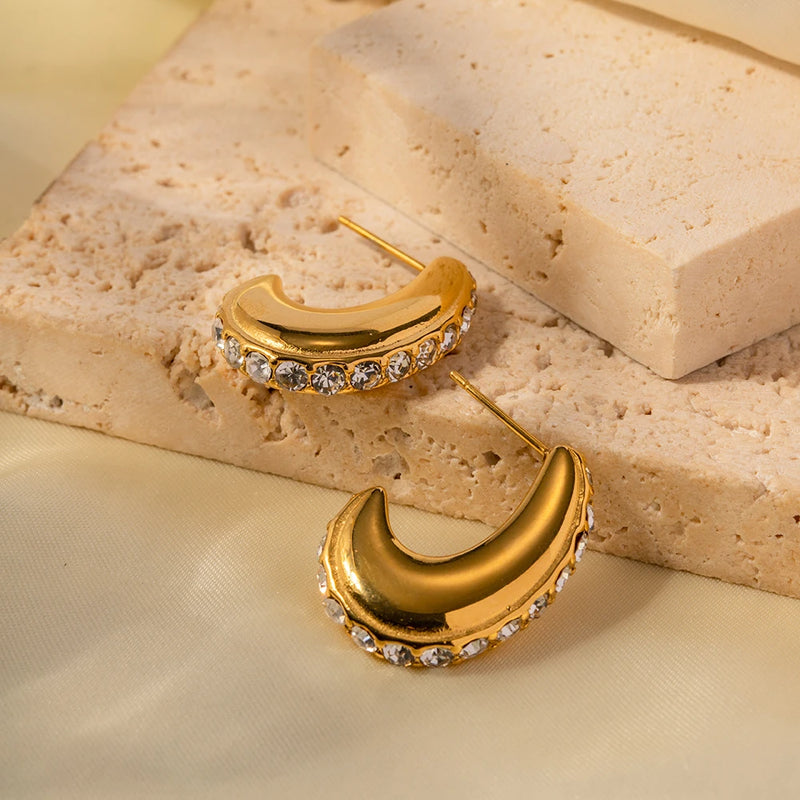 18K Gold Hypoallergenic Stainless Steel Hoop Earrings with Shiny Zircon