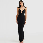 low cut sleeveless maxi dress, view 3 - MRSLM