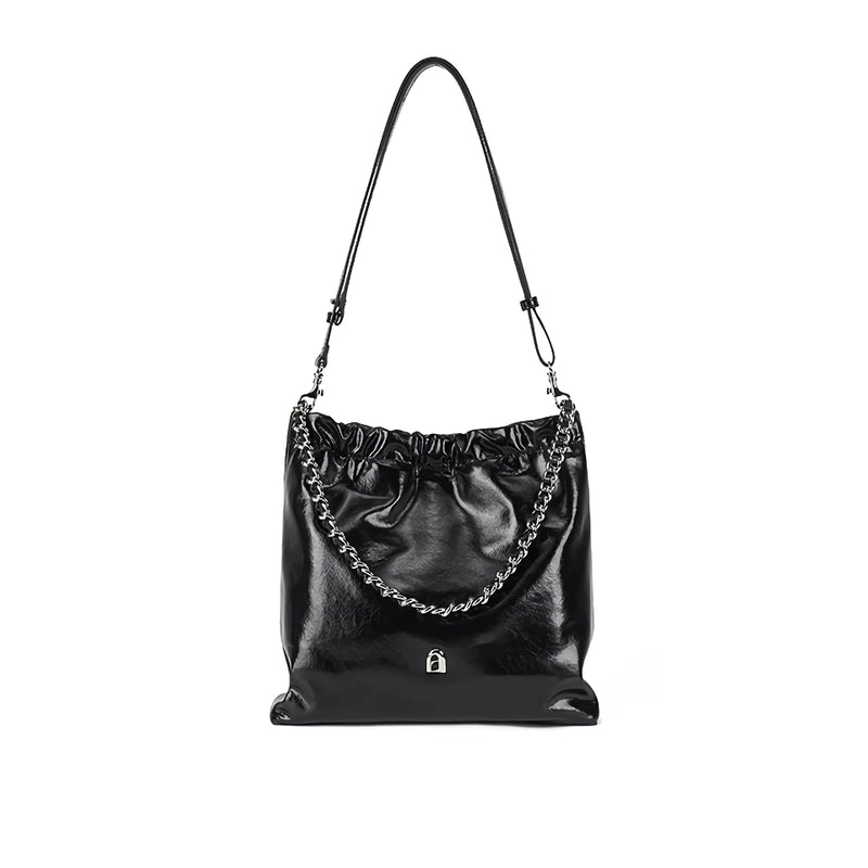 split leather chain tote bag, view 5 - MRSLM