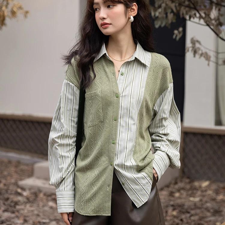 Women's striped knit collar top - MRSLM
