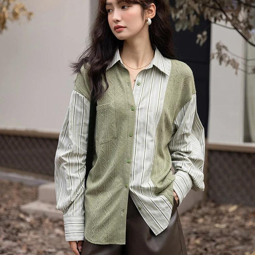Women's striped knit collar top - MRSLM
