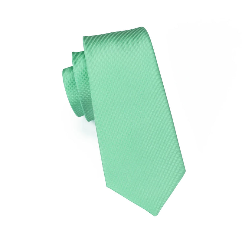 mint green silk tie with handkerchief and cufflinks, view 4 - MRSLM
