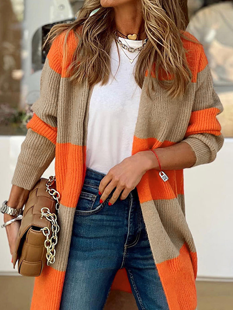 women's color matching long cardigan sweater, view 6 - MRSLM
