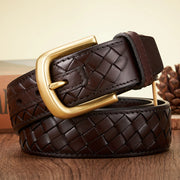 men's braided leather belt copper buckle, view 6 - MRSLM