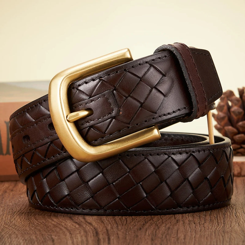 men's braided leather belt copper buckle, view 6 - MRSLM