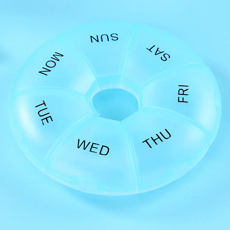 portable 7-day round pill case, view 8 - MRSLM