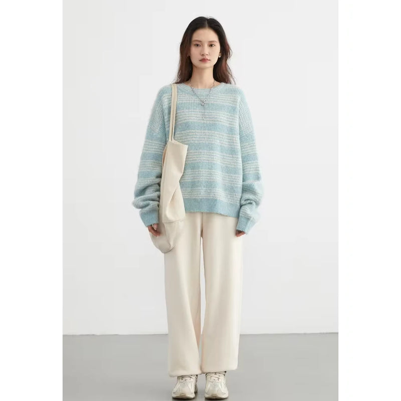 women's loose striped round neck sweater, view 5 - MRSLM