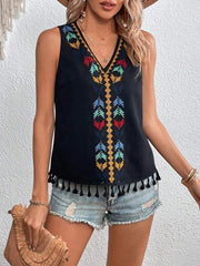 women's ethnic style v-neck embroidered vest top, view 4 - MRSLM