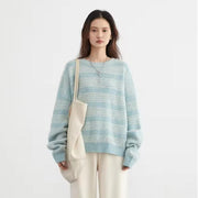 women's loose striped round neck sweater - MRSLM