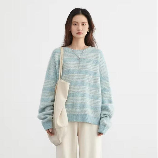 women's loose striped round neck sweater - MRSLM
