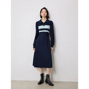 polo collar striped casual dress, view 2 - MRSLM