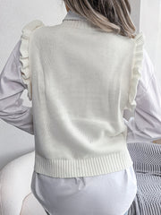 Women's ruffle-trim diamond knit sweater vest, view 6 - MRSLM