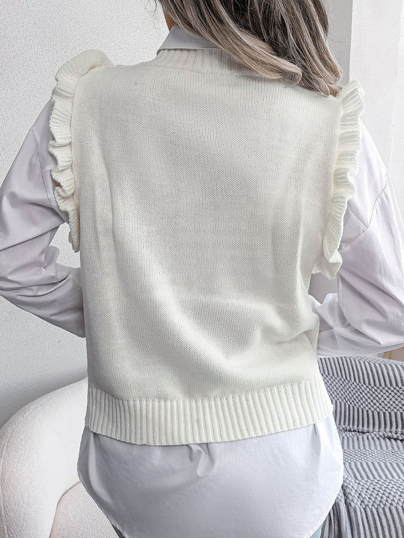 Women's ruffle-trim diamond knit sweater vest, view 6 - MRSLM